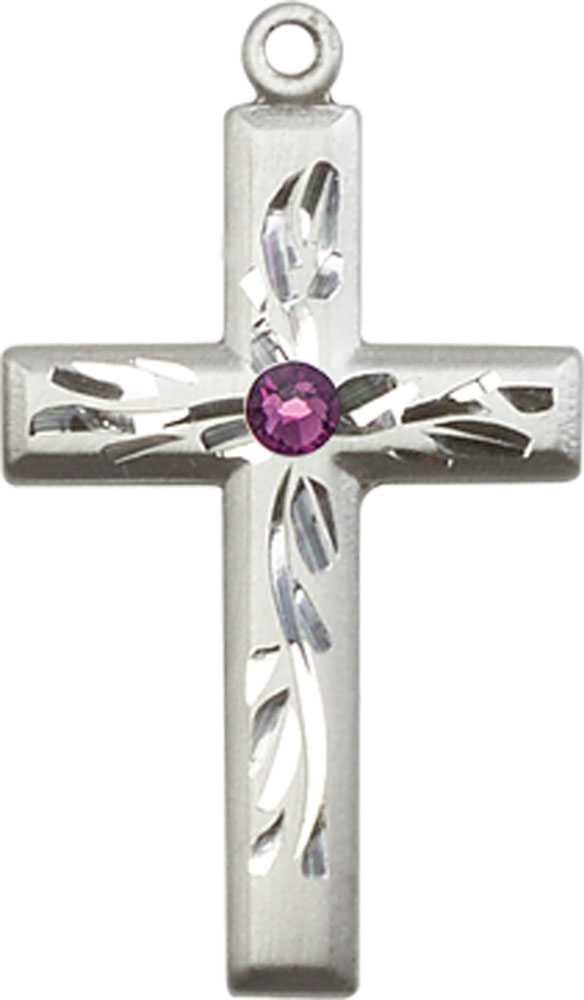 Sterling Silver Cross Medal with a 3mm Amethyst Swarovski stone