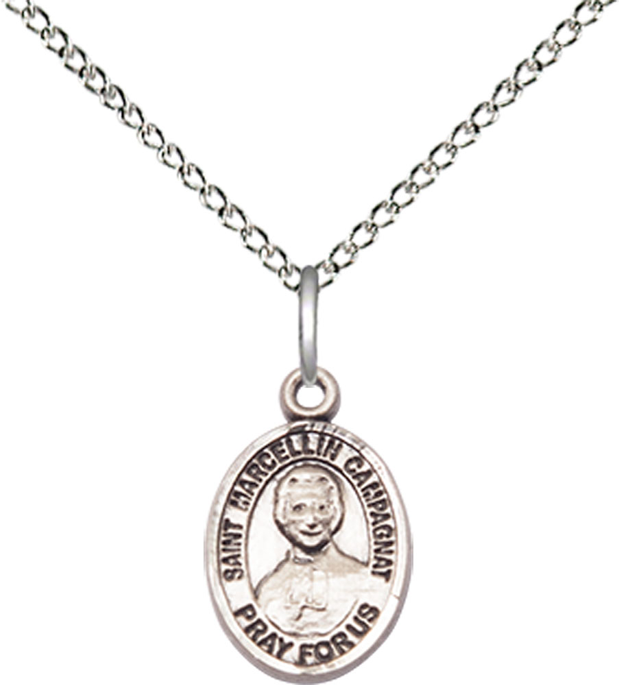 Sterling Silver Saint Marcellin Champagnat Pendant on a 18 inch Sterling Silver Light Curb chain
