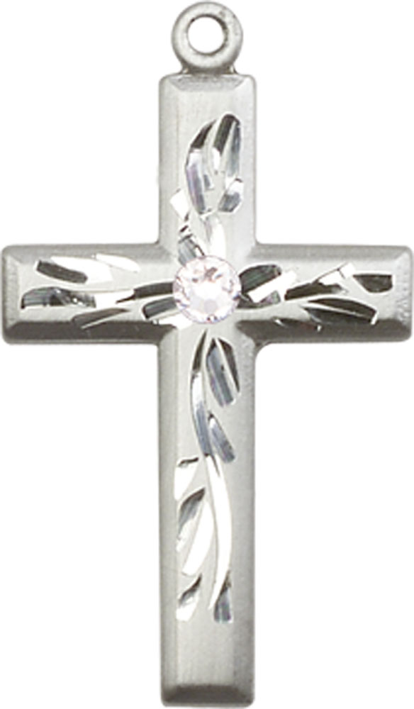 Sterling Silver Cross Medal with a 3mm Crystal Swarovski stone