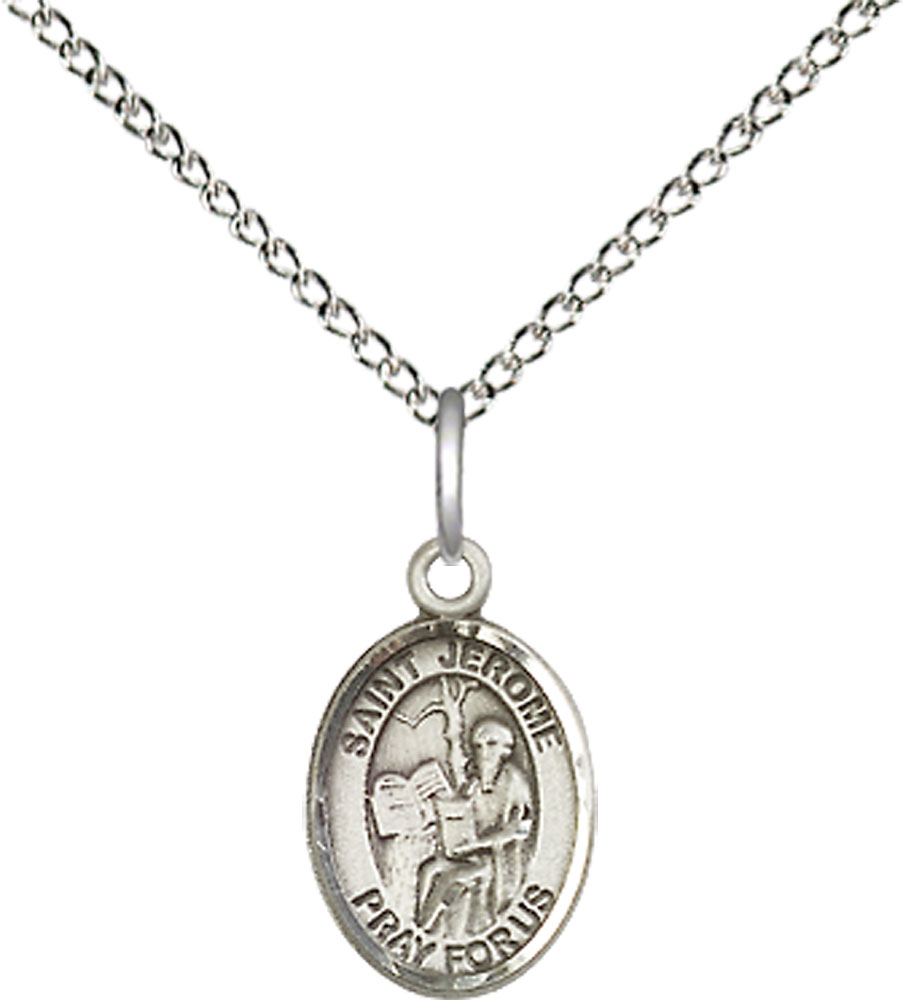 Sterling Silver Saint Jerome Pendant on a 18 inch Sterling Silver Light Curb chain