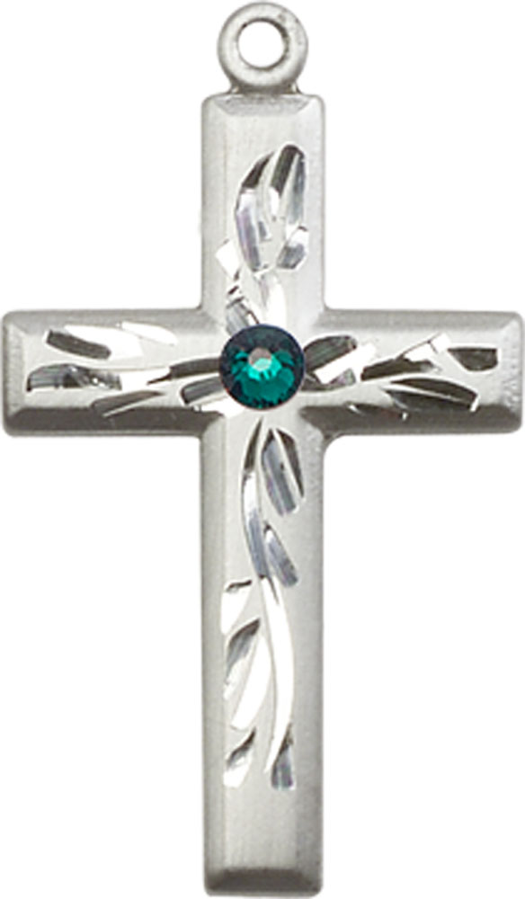 Sterling Silver Cross Medal with a 3mm Emerald Swarovski stone
