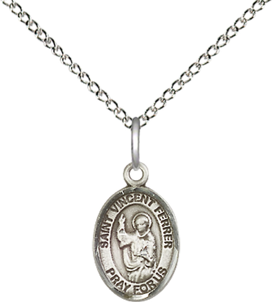 Sterling Silver Saint Vincent Ferrer Pendant on a 18 inch Sterling Silver Light Curb chain