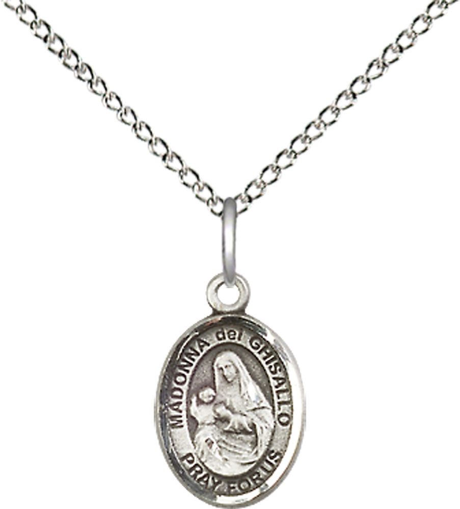 Sterling Silver Saint Madonna Del Ghisallo Pendant on a 18 inch Sterling Silver Light Curb chain
