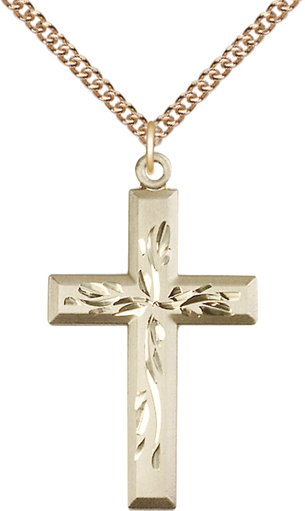 14kt Gold Filled Cross Pendant on a 24 inch Gold Filled Heavy Curb chain