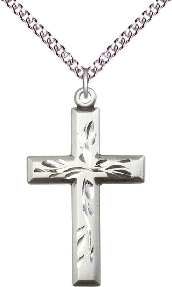 Sterling Silver Cross Pendant on a 24 inch Sterling Silver Heavy Curb chain