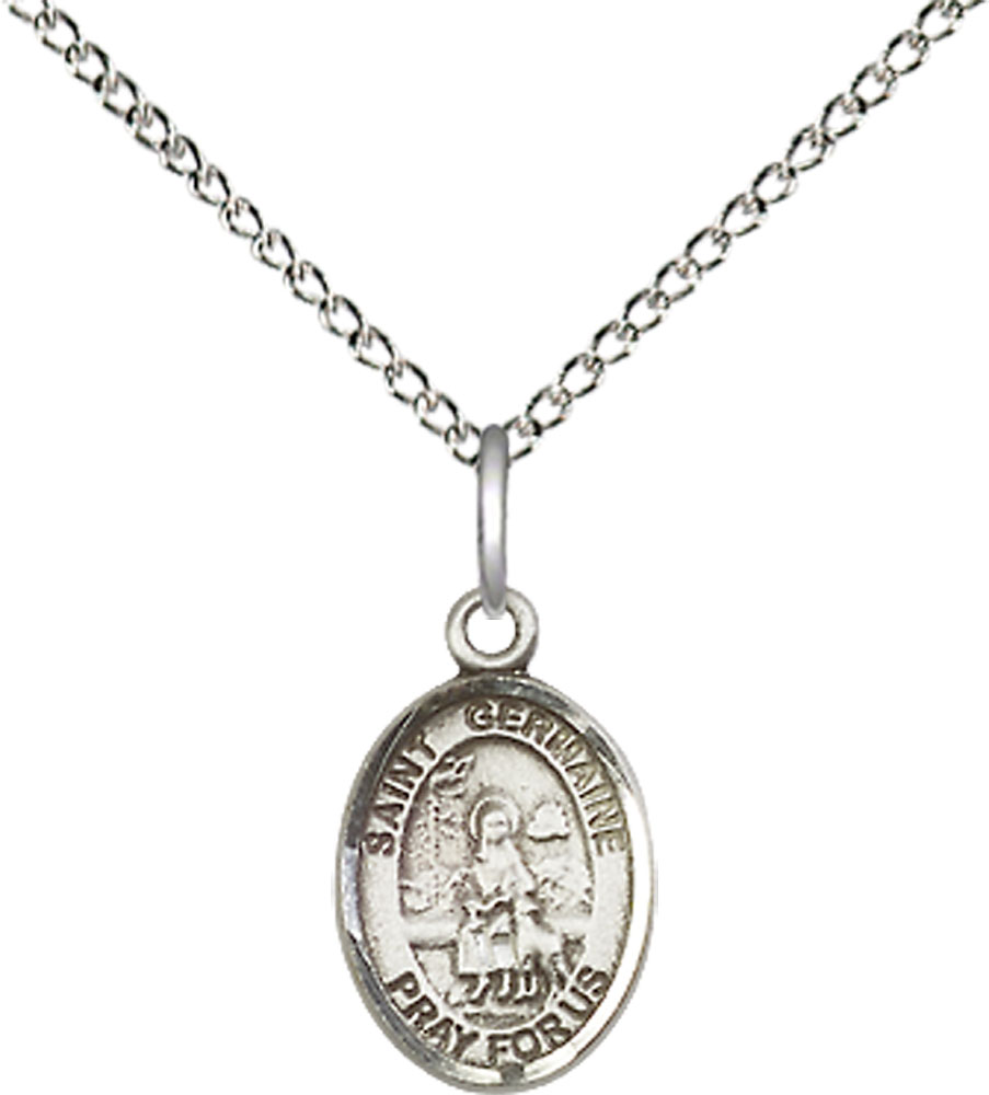 Sterling Silver Saint Germaine Cousin Pendant on a 18 inch Sterling Silver Light Curb chain