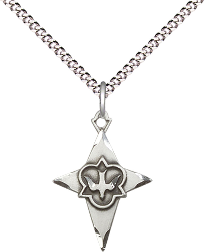 Sterling Silver Cross Pendant on a 18 inch Light Rhodium Light Curb chain