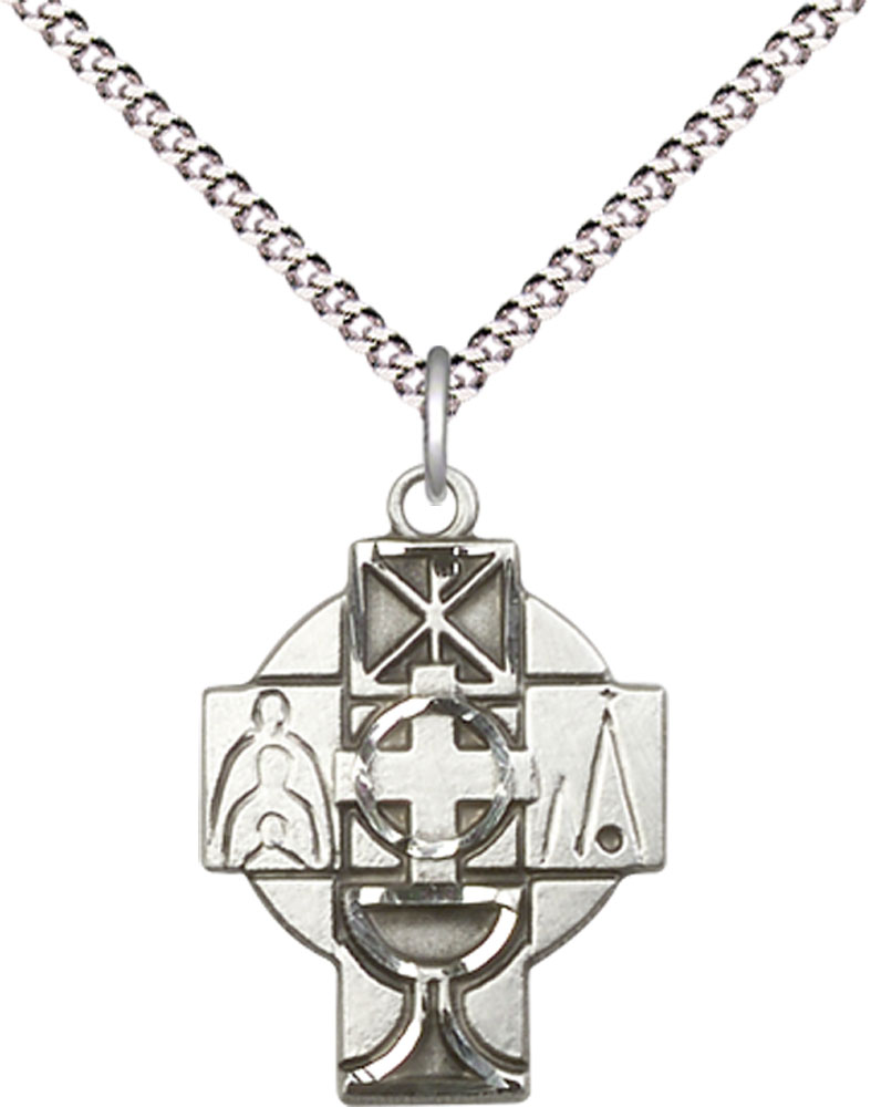 Sterling Silver RCIA Pendant on a 18 inch Light Rhodium Light Curb chain