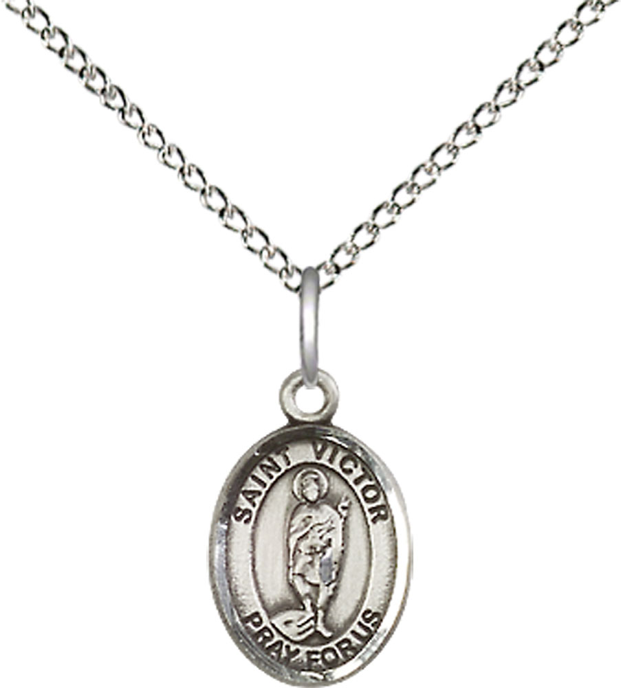 Sterling Silver Saint Victor of Marseilles Pendant on a 18 inch Sterling Silver Light Curb chain