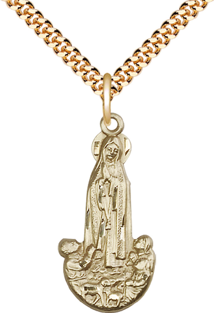 14kt Gold Filled Our Lady of Fatima Pendant on a 24 inch Gold Plate Heavy Curb chain