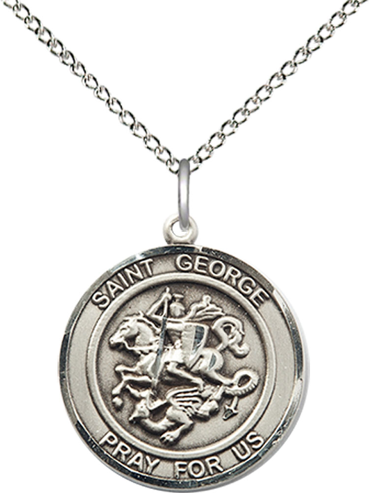 Sterling Silver Saint George Pendant on a 18 inch Sterling Silver Light Curb chain