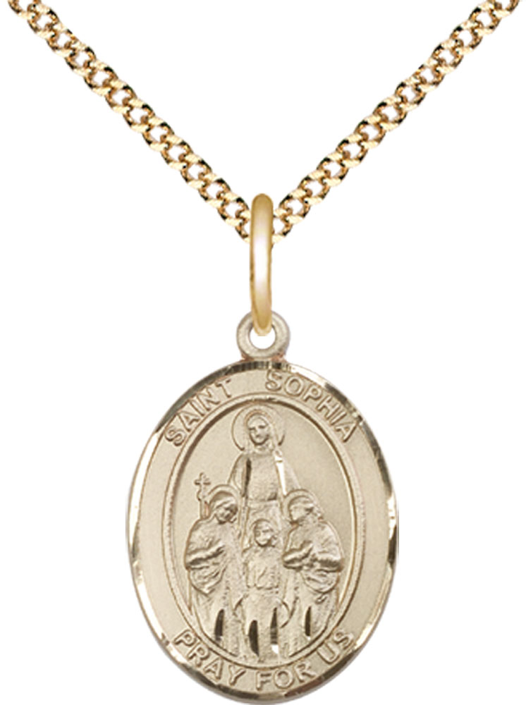 14kt Gold Filled Saint Sophia Pendant on a 18 inch Gold Plate Light Curb chain