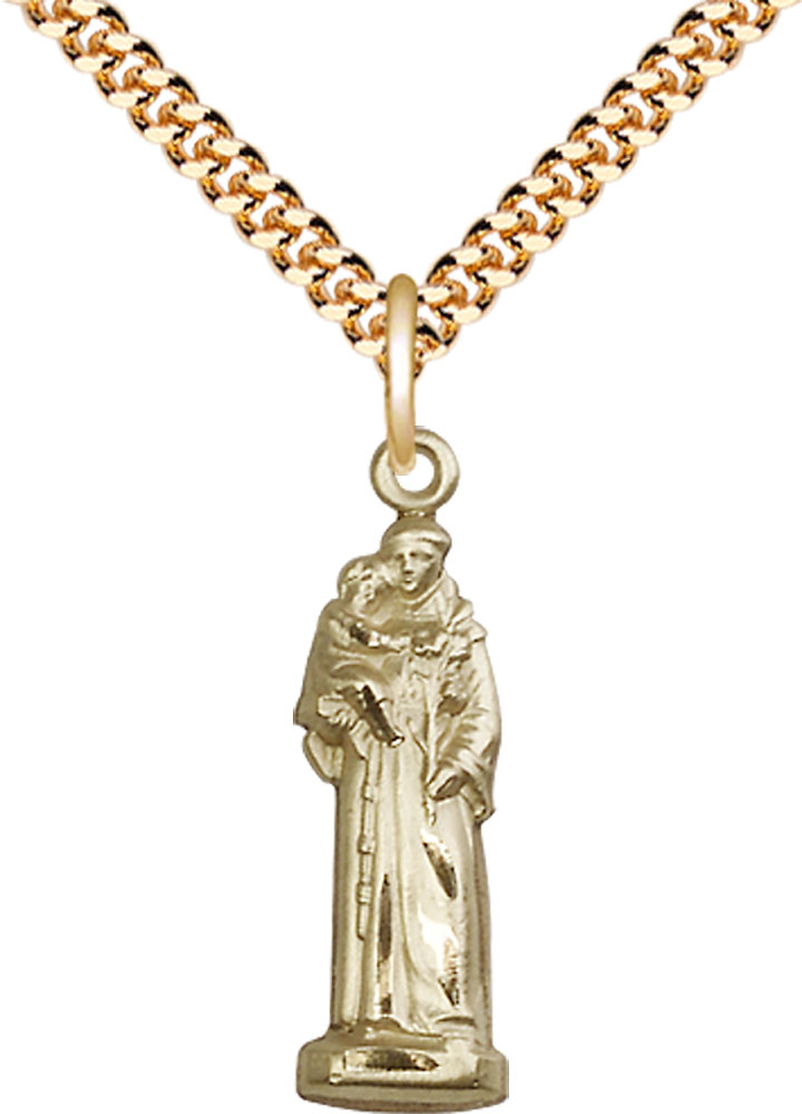 14kt Gold Filled Saint Anthony Pendant on a 24 inch Gold Plate Heavy Curb chain