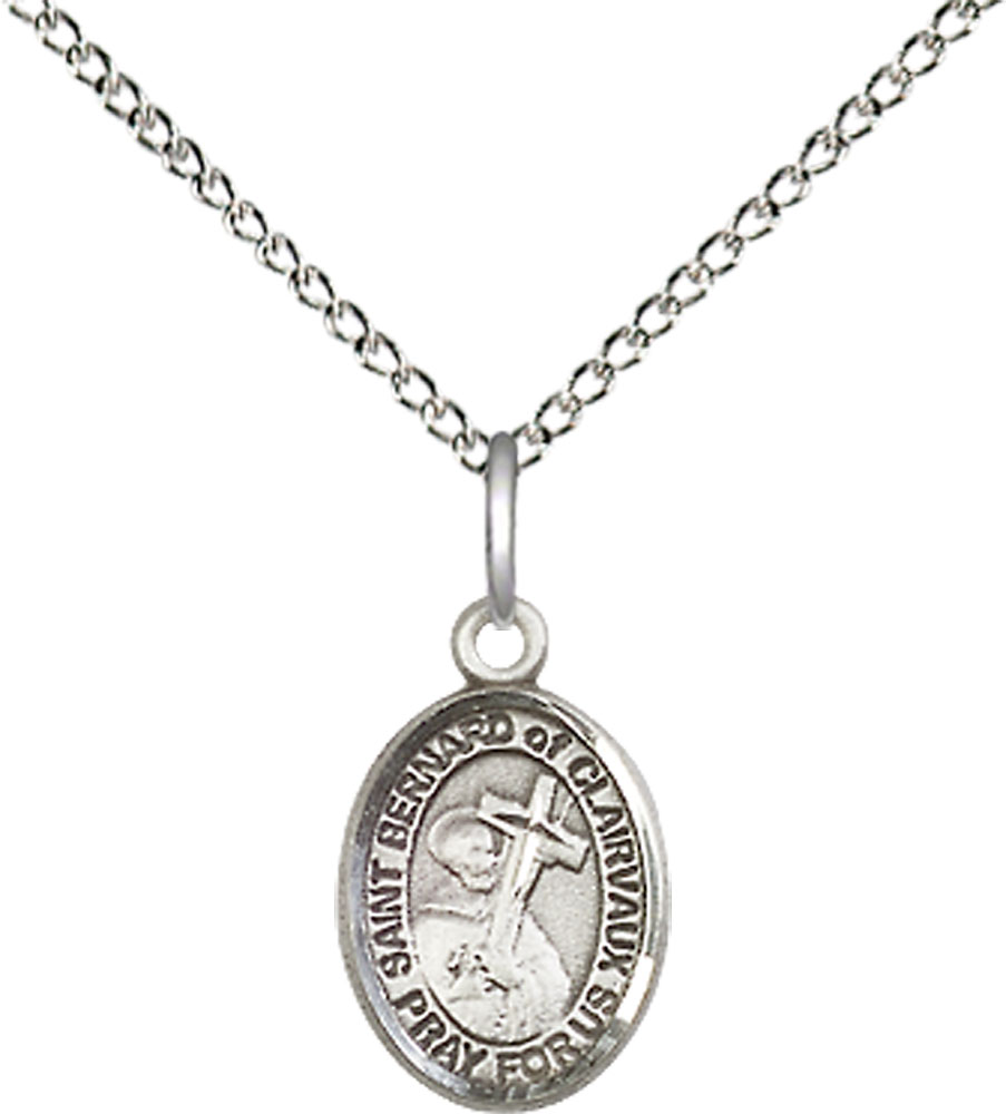 Sterling Silver Saint Bernard of Clairvaux Pendant on a 18 inch Sterling Silver Light Curb chain