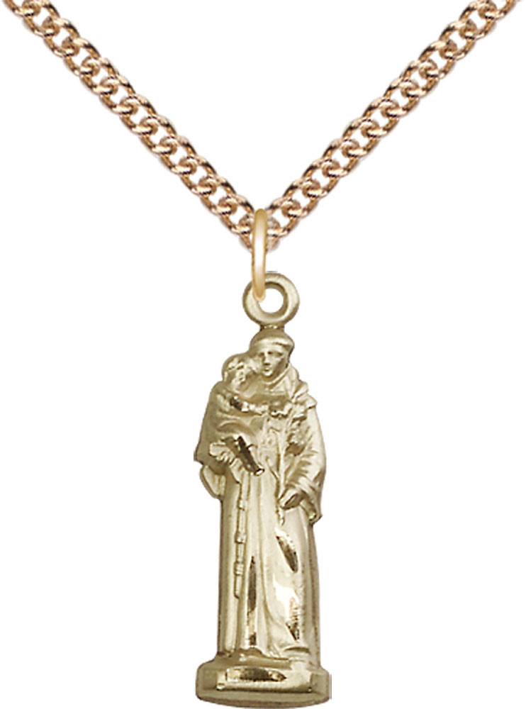 14kt Gold Filled Saint Anthony Pendant on a 24 inch Gold Filled Heavy Curb chain