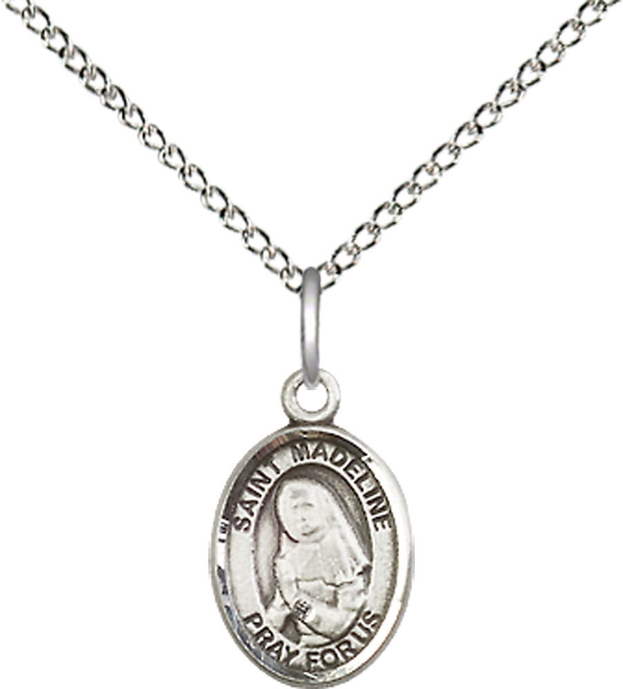 Sterling Silver Saint Madeline Sophie Barat Pendant on a 18 inch Sterling Silver Light Curb chain