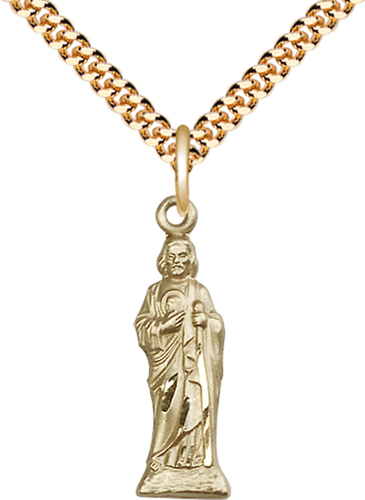 14kt Gold Filled Saint Jude Pendant on a 24 inch Gold Plate Heavy Curb chain