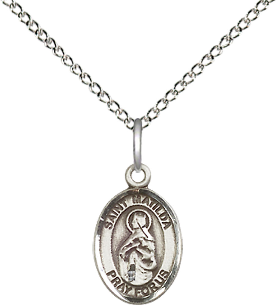 Sterling Silver Saint Matilda Pendant on a 18 inch Sterling Silver Light Curb chain