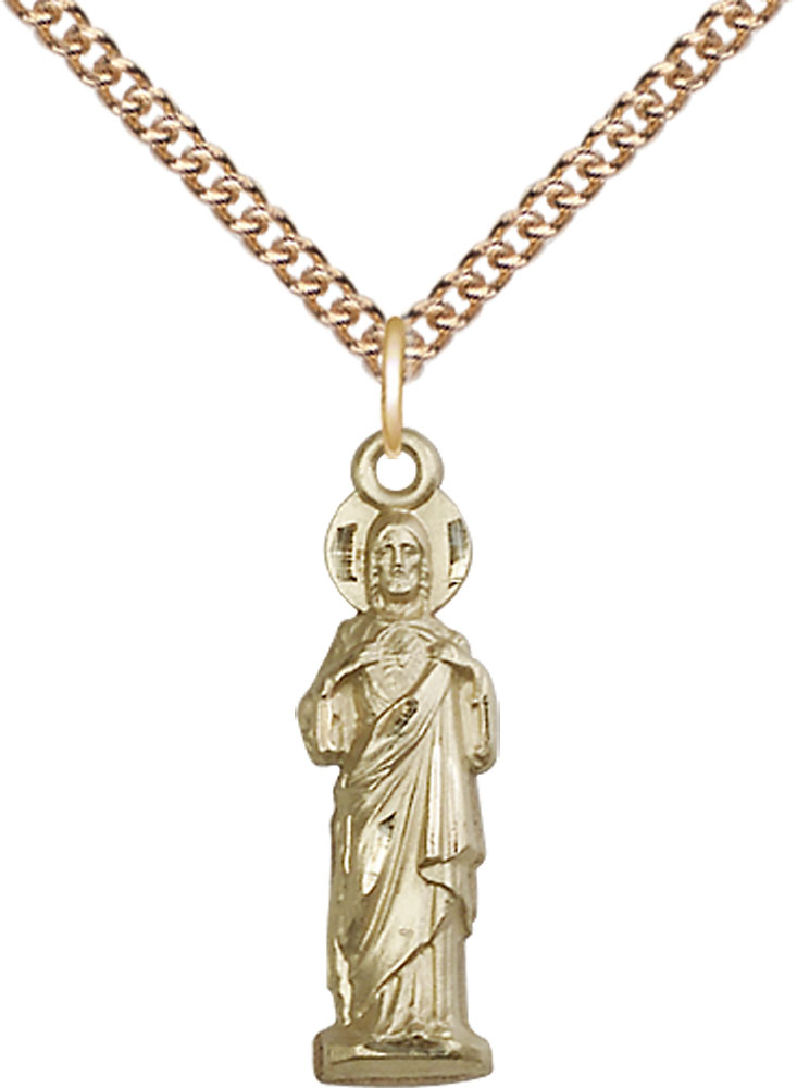 14kt Gold Filled Sacred Heart Pendant on a 24 inch Gold Filled Heavy Curb chain