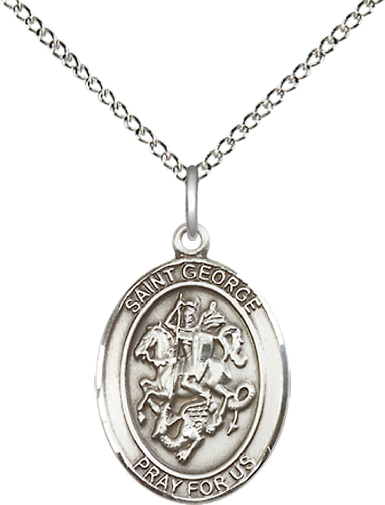 Sterling Silver Saint George Pendant on a 18 inch Sterling Silver Light Curb chain