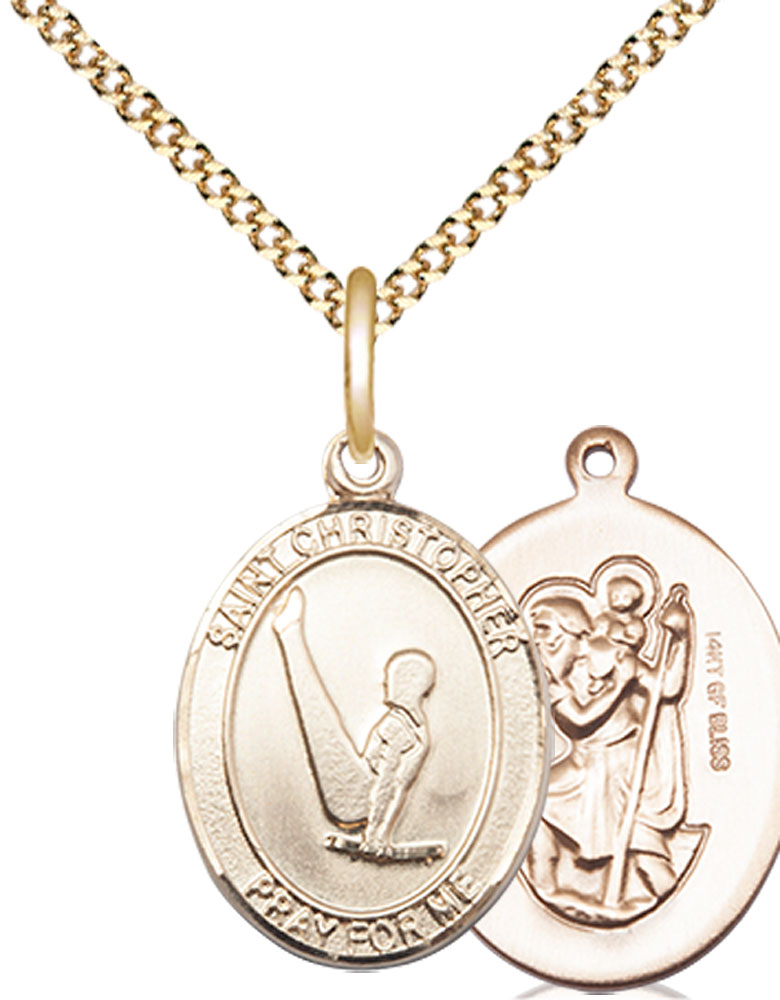 14kt Gold Filled Saint Christopher Gymnastics Pendant on a 18 inch Gold Plate Light Curb chain