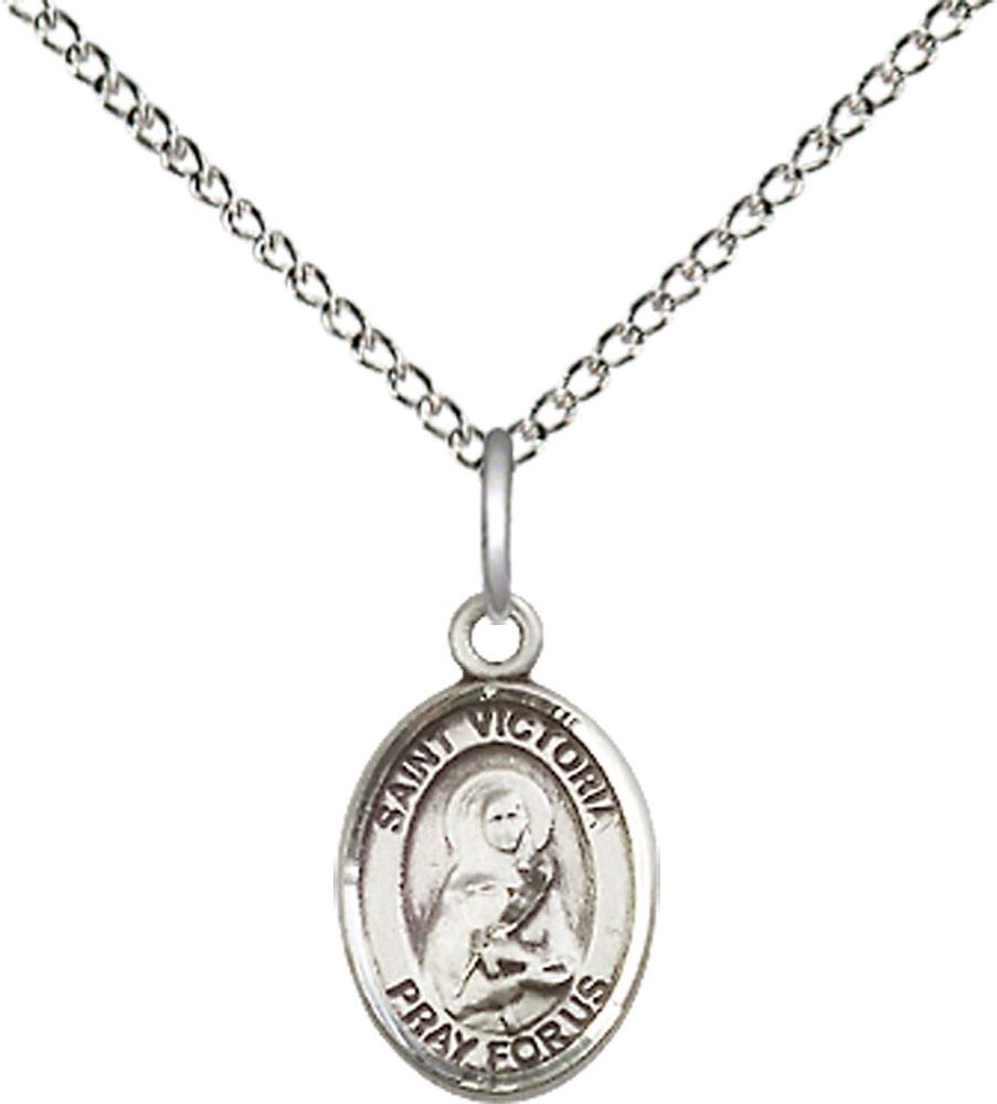 Sterling Silver Saint Victoria Pendant on a 18 inch Sterling Silver Light Curb chain