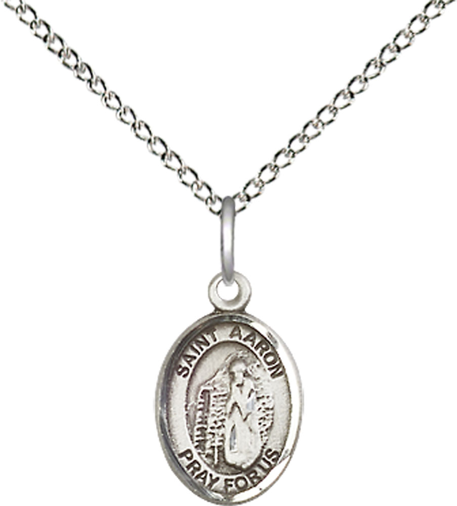 Sterling Silver Saint Aaron Pendant on a 18 inch Sterling Silver Light Curb chain