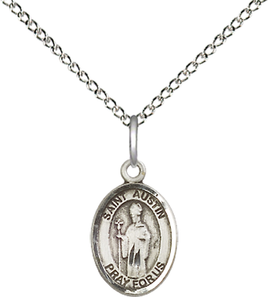 Sterling Silver Saint Austin Pendant on a 18 inch Sterling Silver Light Curb chain