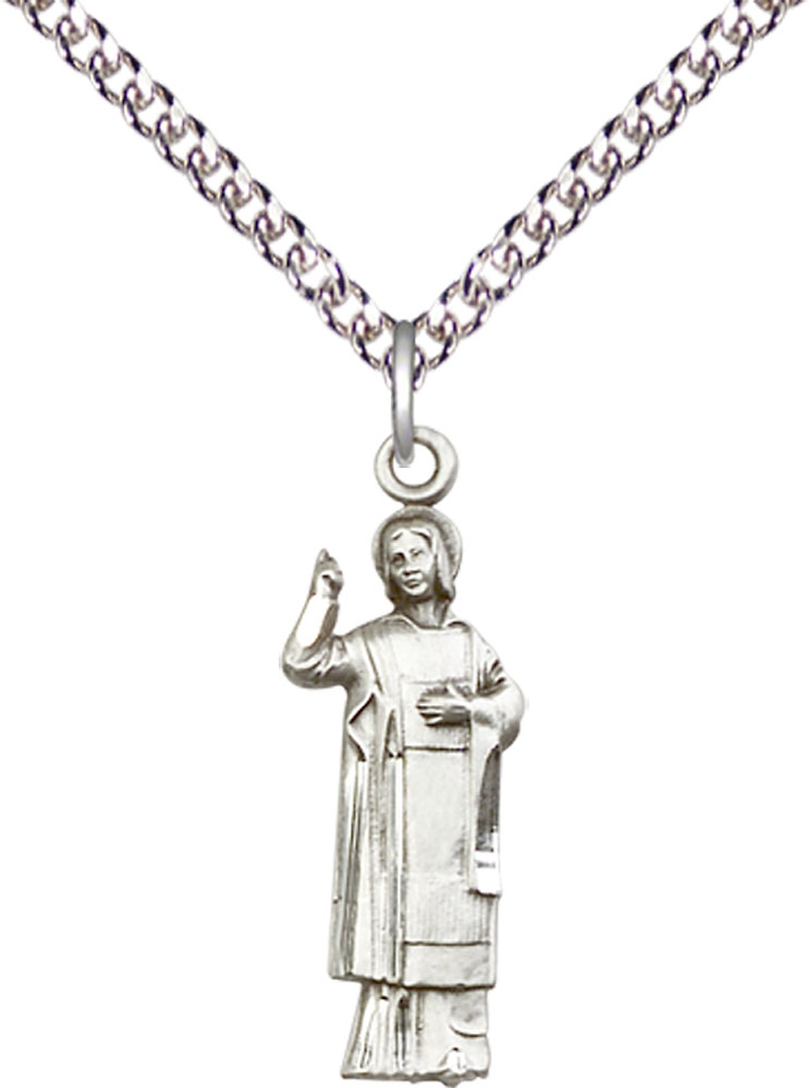 Sterling Silver Saint Stephen Pendant on a 24 inch Sterling Silver Heavy Curb chain