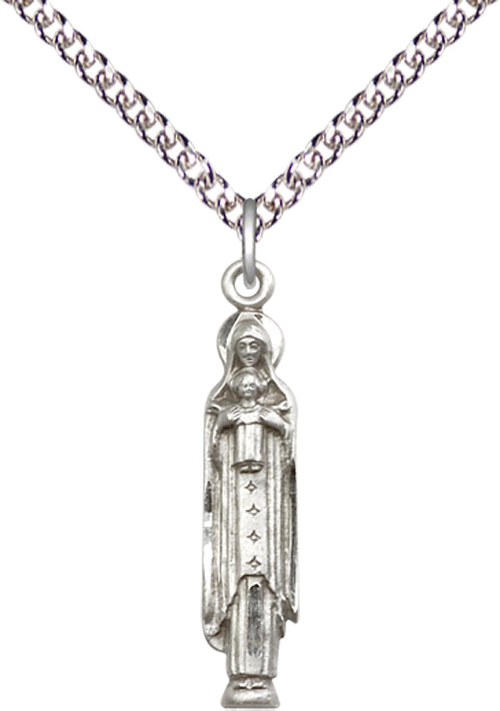 Sterling Silver Madonna &amp; Child Pendant on a 24 inch Sterling Silver Heavy Curb chain
