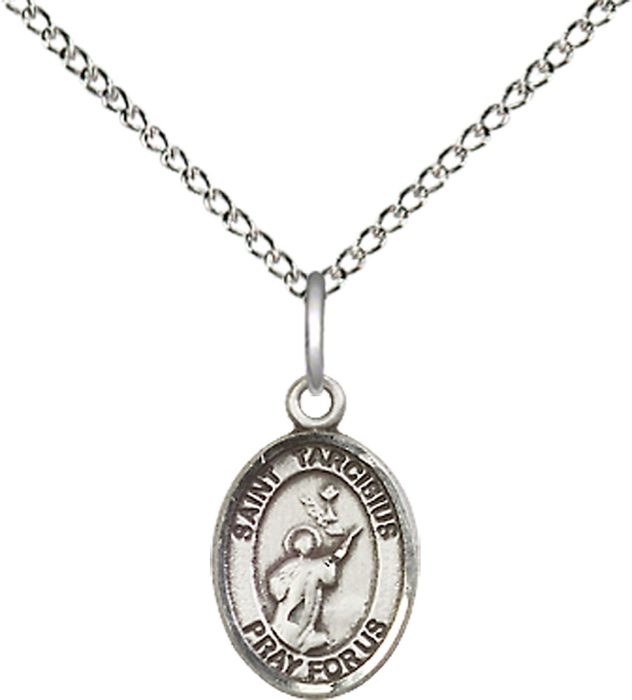Sterling Silver Saint Tarcisius Pendant on a 18 inch Sterling Silver Light Curb chain