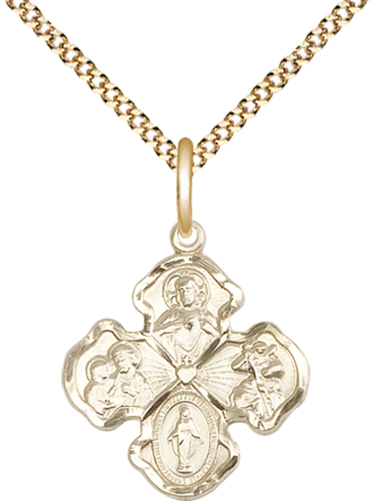 14kt Gold Filled 4-Way Pendant on a 18 inch Gold Plate Light Curb chain