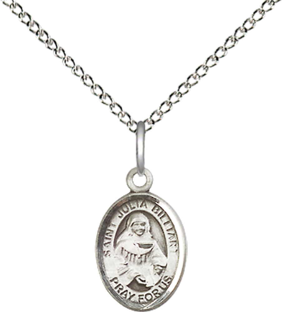 Sterling Silver Saint Julia Billiart Pendant on a 18 inch Sterling Silver Light Curb chain