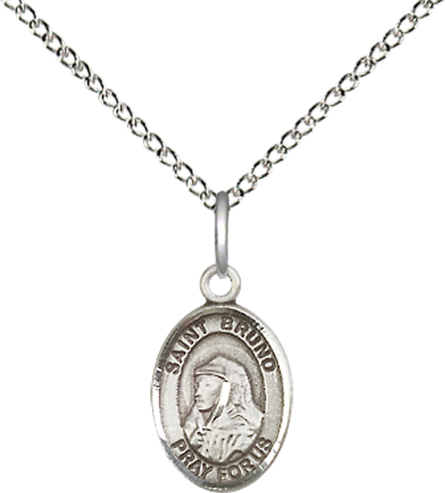 Sterling Silver Saint Bruno Pendant on a 18 inch Sterling Silver Light Curb chain