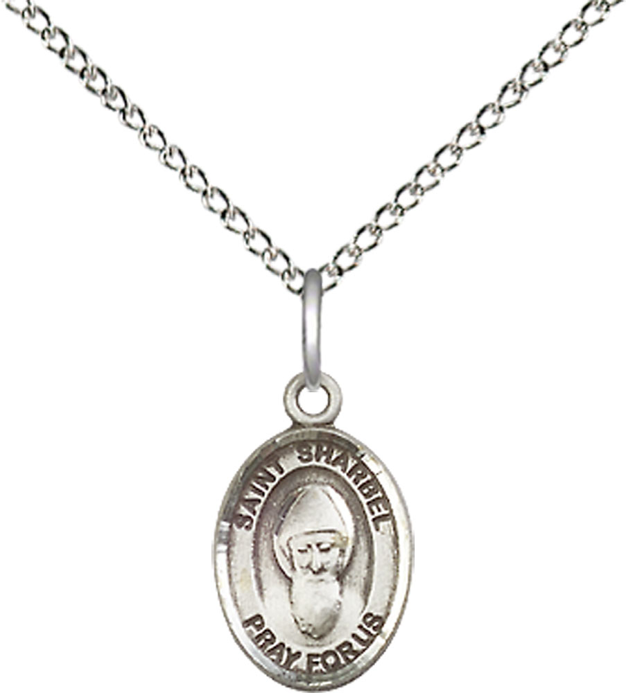 Sterling Silver Saint Sharbel Pendant on a 18 inch Sterling Silver Light Curb chain