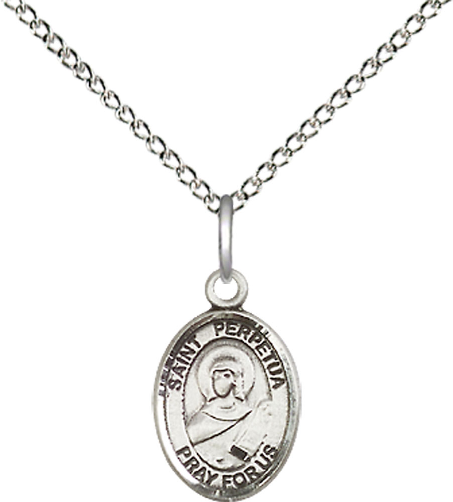 Sterling Silver Saint Perpetua Pendant on a 18 inch Sterling Silver Light Curb chain
