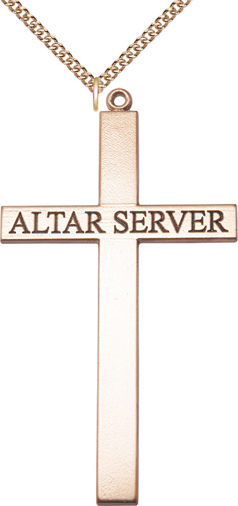 14kt Gold Filled Alter Server Cross Pendant on a 24 inch Gold Filled Heavy Curb chain