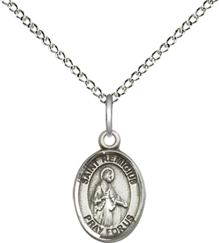 Sterling Silver Saint Remigius of Reims Pendant on a 18 inch Sterling Silver Light Curb chain