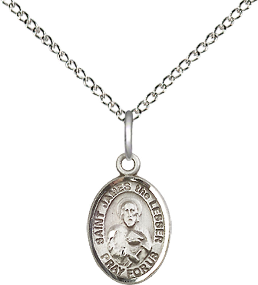 Sterling Silver Saint James the Lesser Pendant on a 18 inch Sterling Silver Light Curb chain