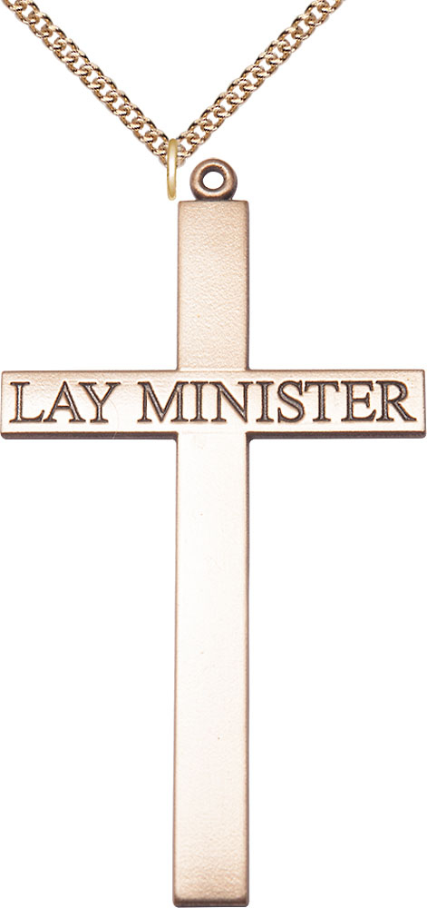 14kt Gold Filled Lay Minister Cross Pendant on a 24 inch Gold Filled Heavy Curb chain