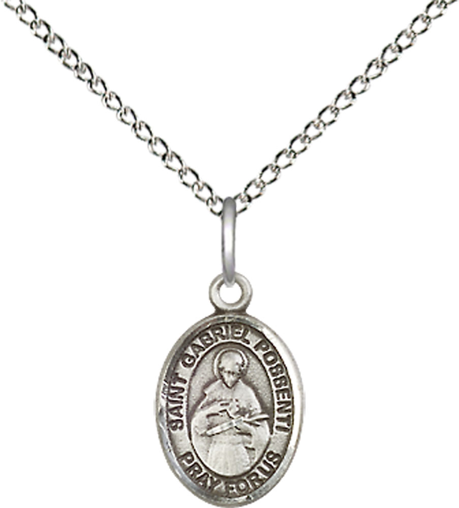 Sterling Silver Saint Gabriel Possenti Pendant on a 18 inch Sterling Silver Light Curb chain