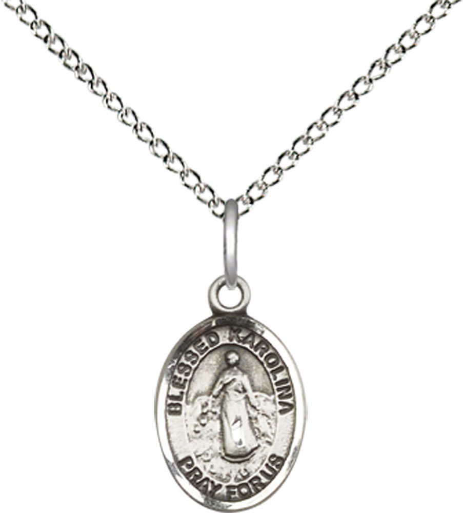 Sterling Silver Blessed Karolina Kozkowna Pendant on a 18 inch Sterling Silver Light Curb chain