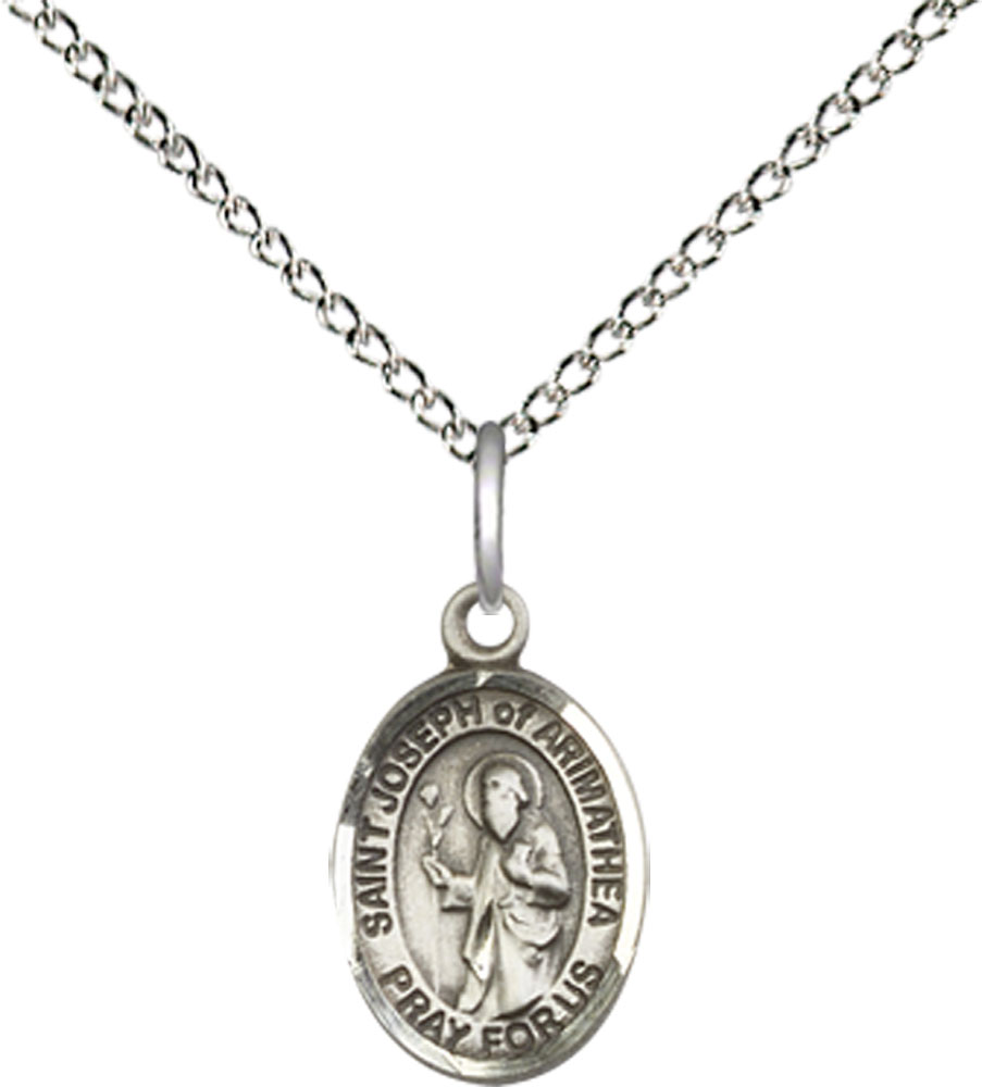 Sterling Silver Saint Joseph of Arimathea Pendant on a 18 inch Sterling Silver Light Curb chain