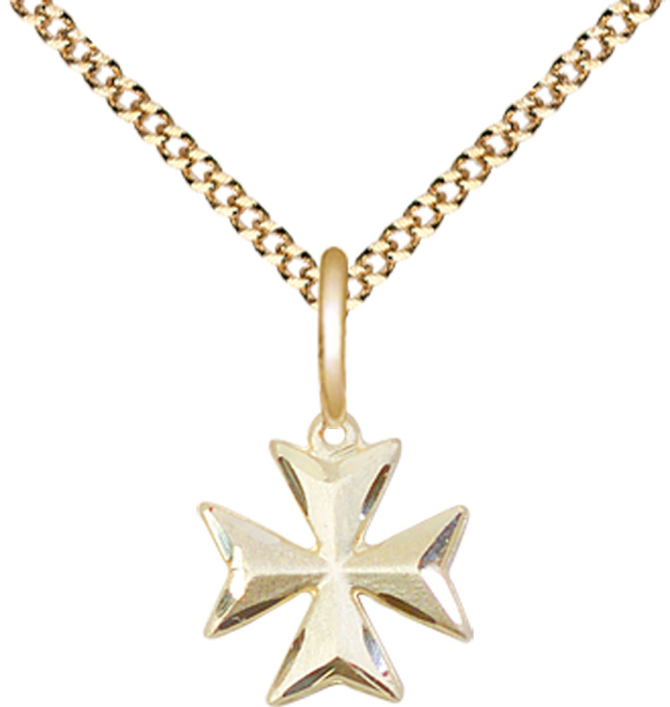 14kt Gold Filled Maltese Cross Pendant on a 18 inch Gold Plate Light Curb chain