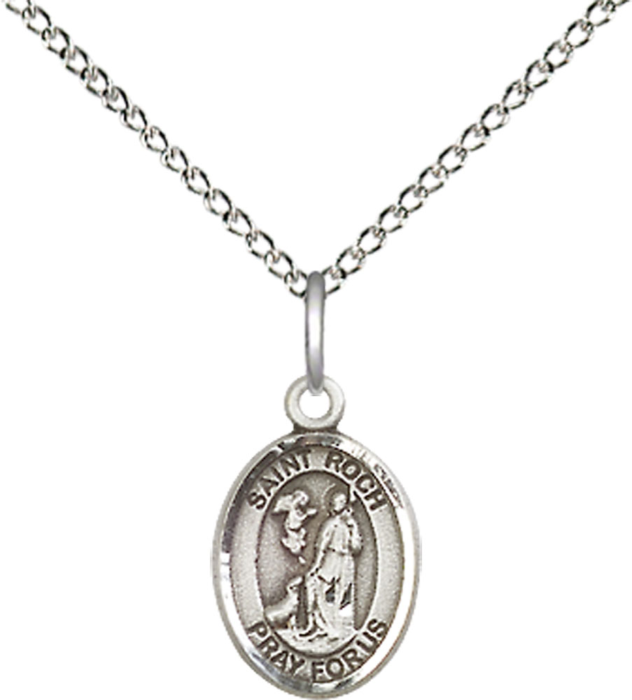 Sterling Silver Saint Roch Pendant on a 18 inch Sterling Silver Light Curb chain