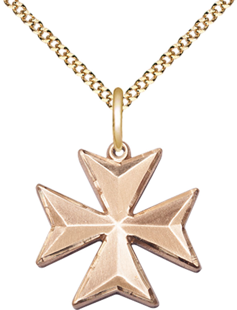 14kt Gold Filled Maltese Cross Pendant on a 18 inch Gold Plate Light Curb chain