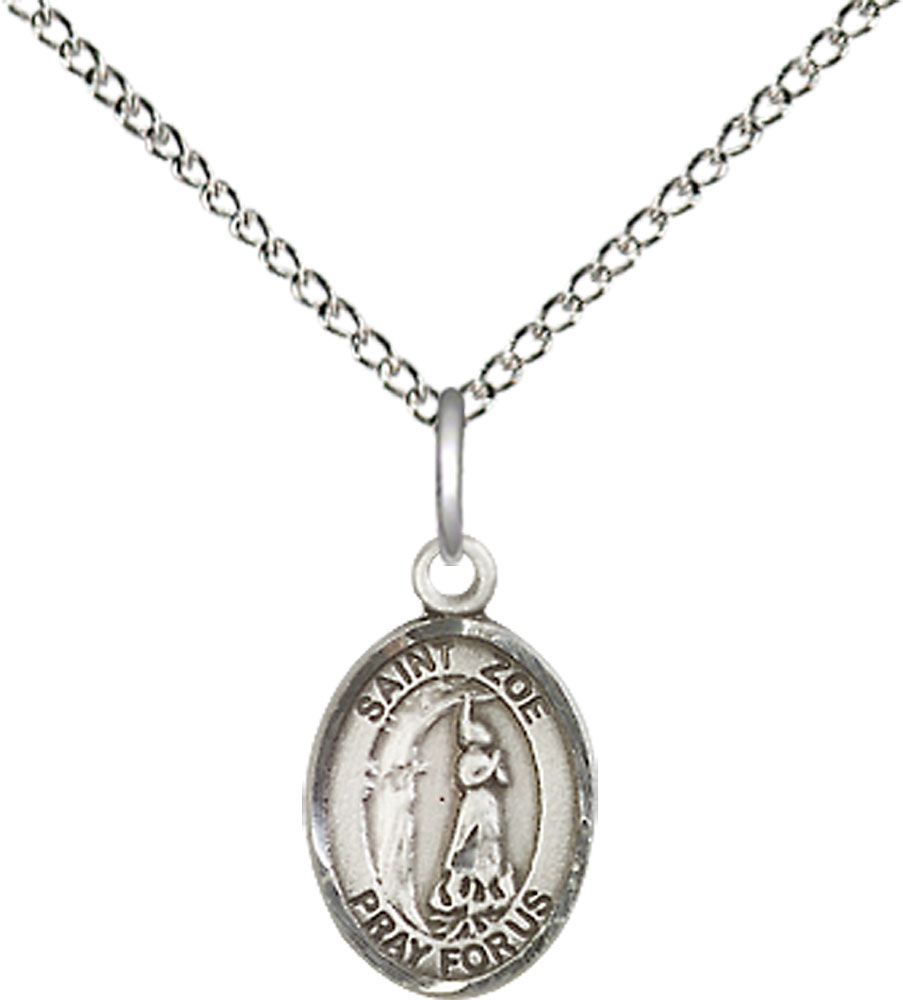 Sterling Silver Saint Zoe of Rome Pendant on a 18 inch Sterling Silver Light Curb chain