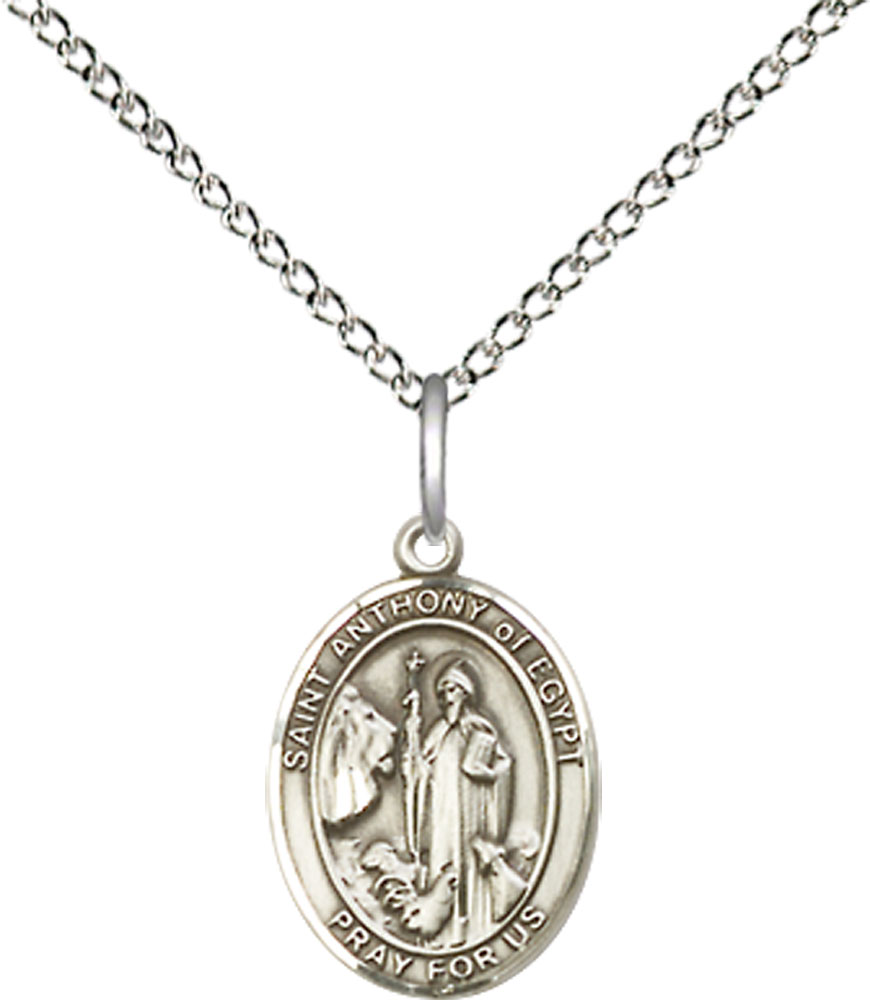 Sterling Silver Saint Anthony of Egypt Pendant on a 18 inch Sterling Silver Light Curb chain