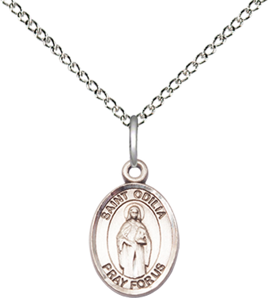 Sterling Silver Saint Odilia Pendant on a 18 inch Sterling Silver Light Curb chain