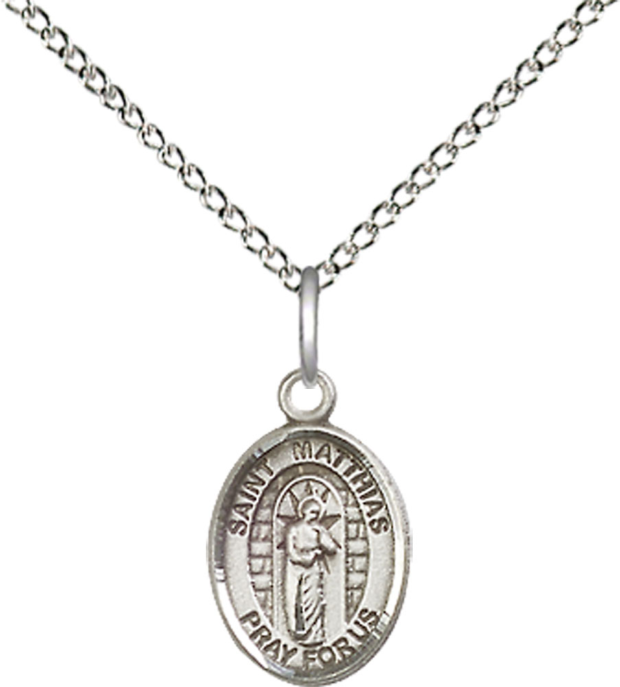 Sterling Silver Saint Matthias the Apostle Pendant on a 18 inch Sterling Silver Light Curb chain
